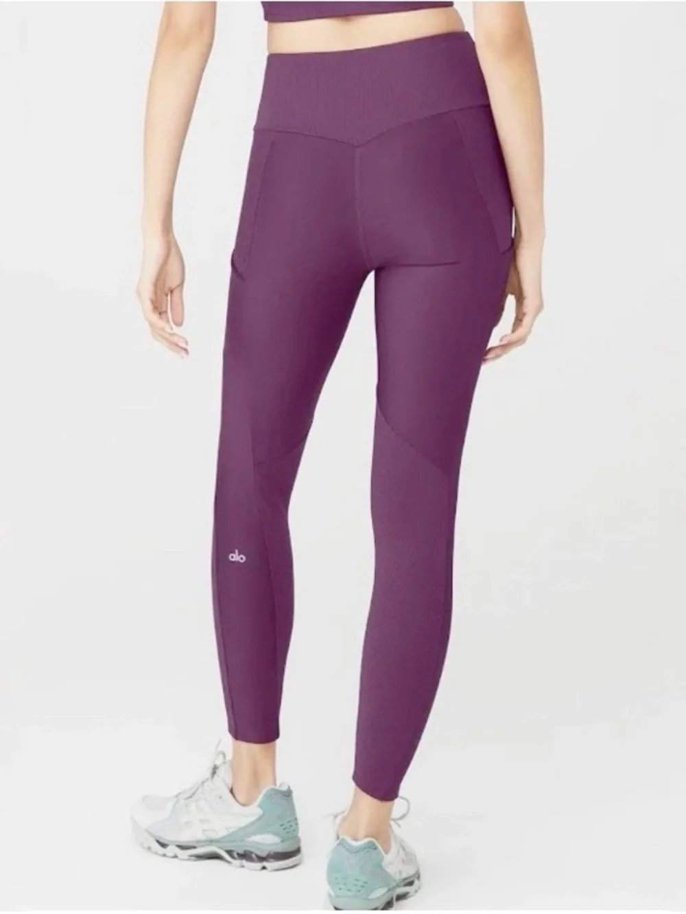 ALO Yoga Ribbed Airlift Size XS High Waist 7/8 Enchanted Leggings Purple Pockets